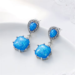 Blue Opal & Cubic Zirconia Drop Earrings