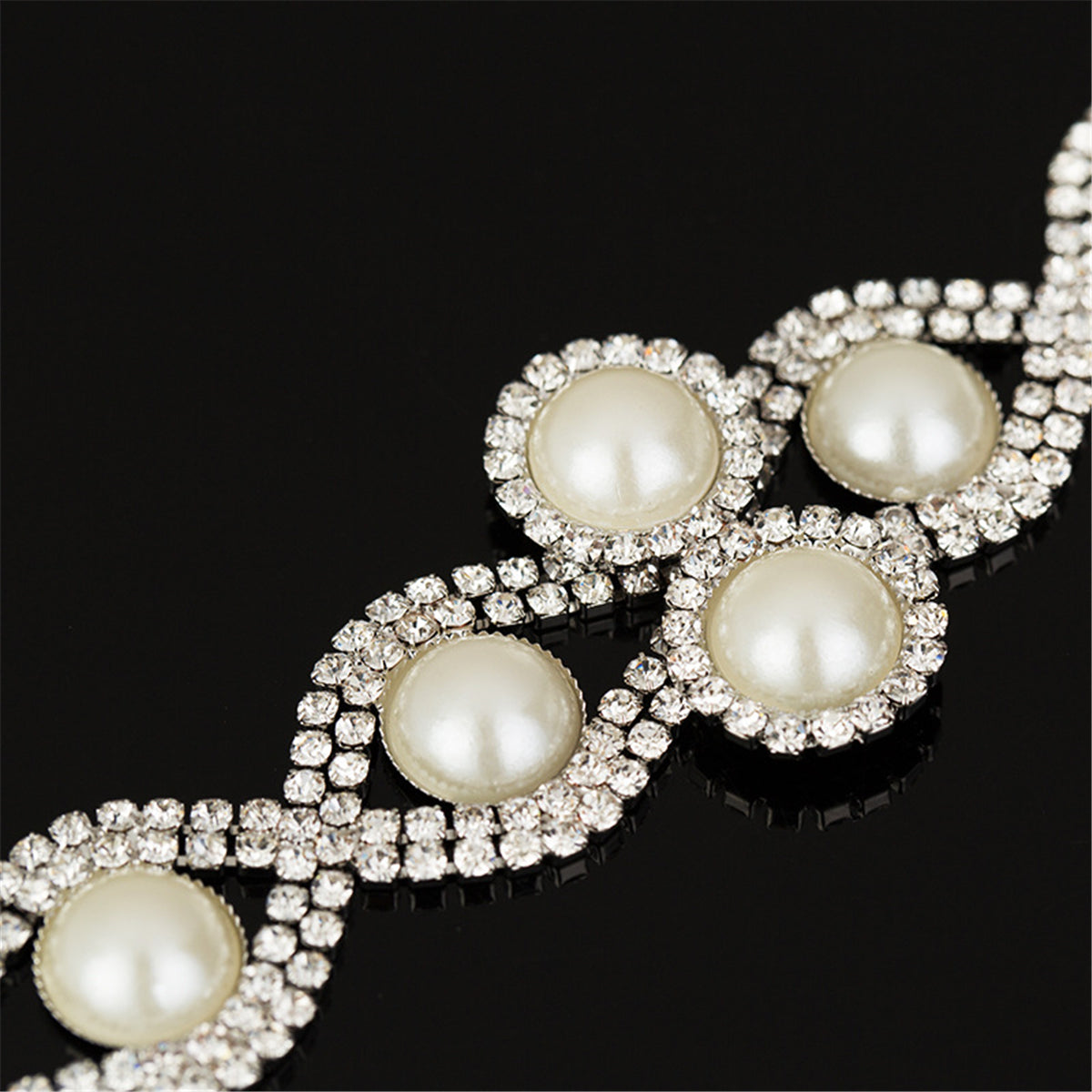 Pearl and Cubic Zirconia Silver-Plated Crossing Bracelet, silver bracelet for women, everyday style, detail close-up