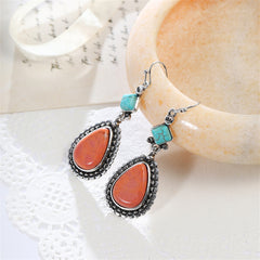 Turquoise & Silver-Plated Drop Earrings