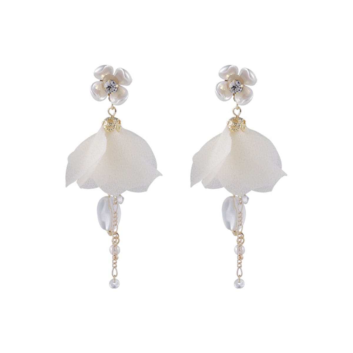 Cubic Zirconia and Pearl Floral Petal Drop Earrings, drop earrings for women, vintage-inspired design, side view