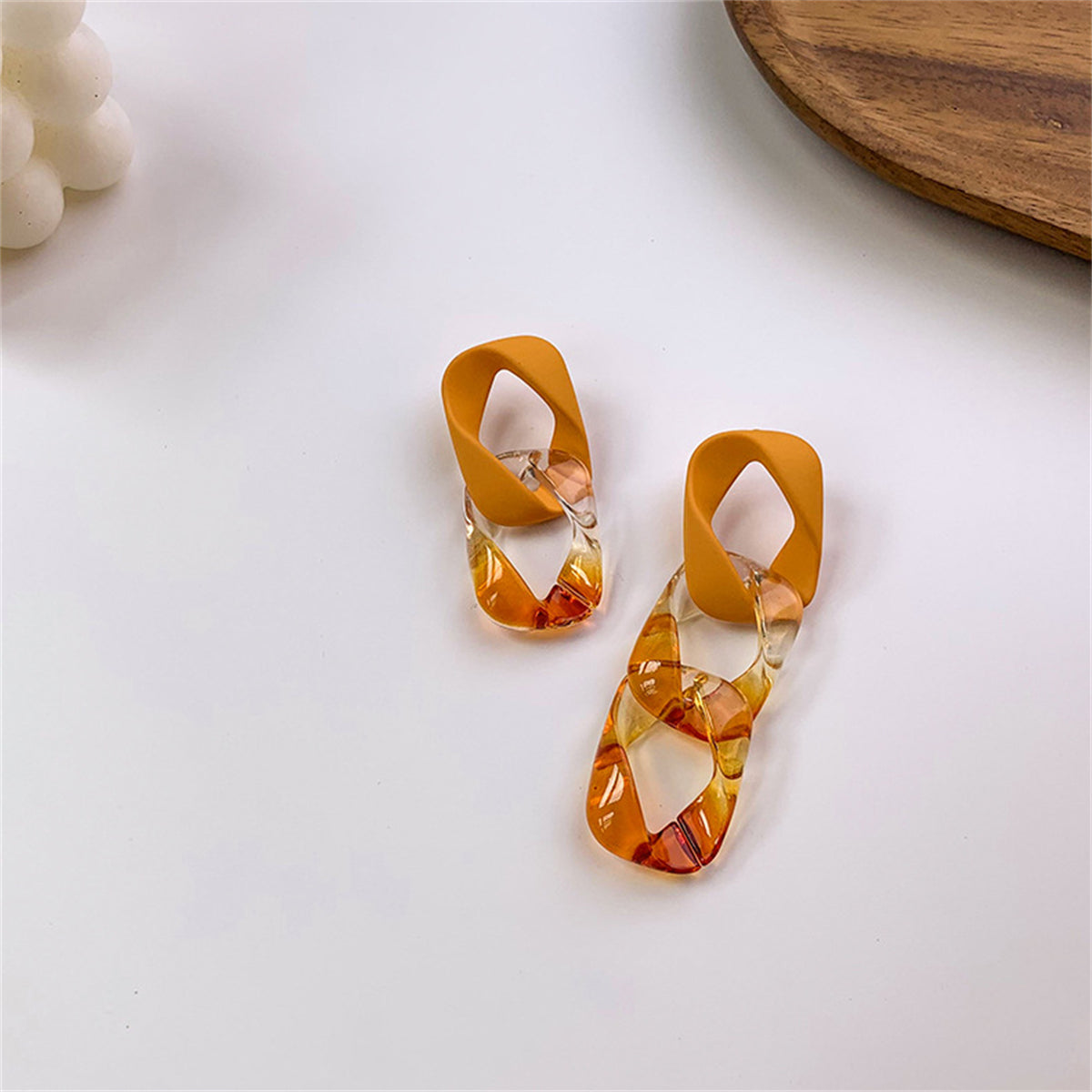 Yellow and Orange Mismatch Chain Drop Earrings, drop earrings for women, elegant gift for her, side view