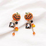 Cubic Zirconia Pumpkin & Ghost Dangle Drop Earrings