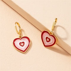 Red Enamel & 18K Gold-Plated Heart Huggie Earrings