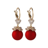 Red Resin & Cubic Zirconia Flower Huggie Earrings
