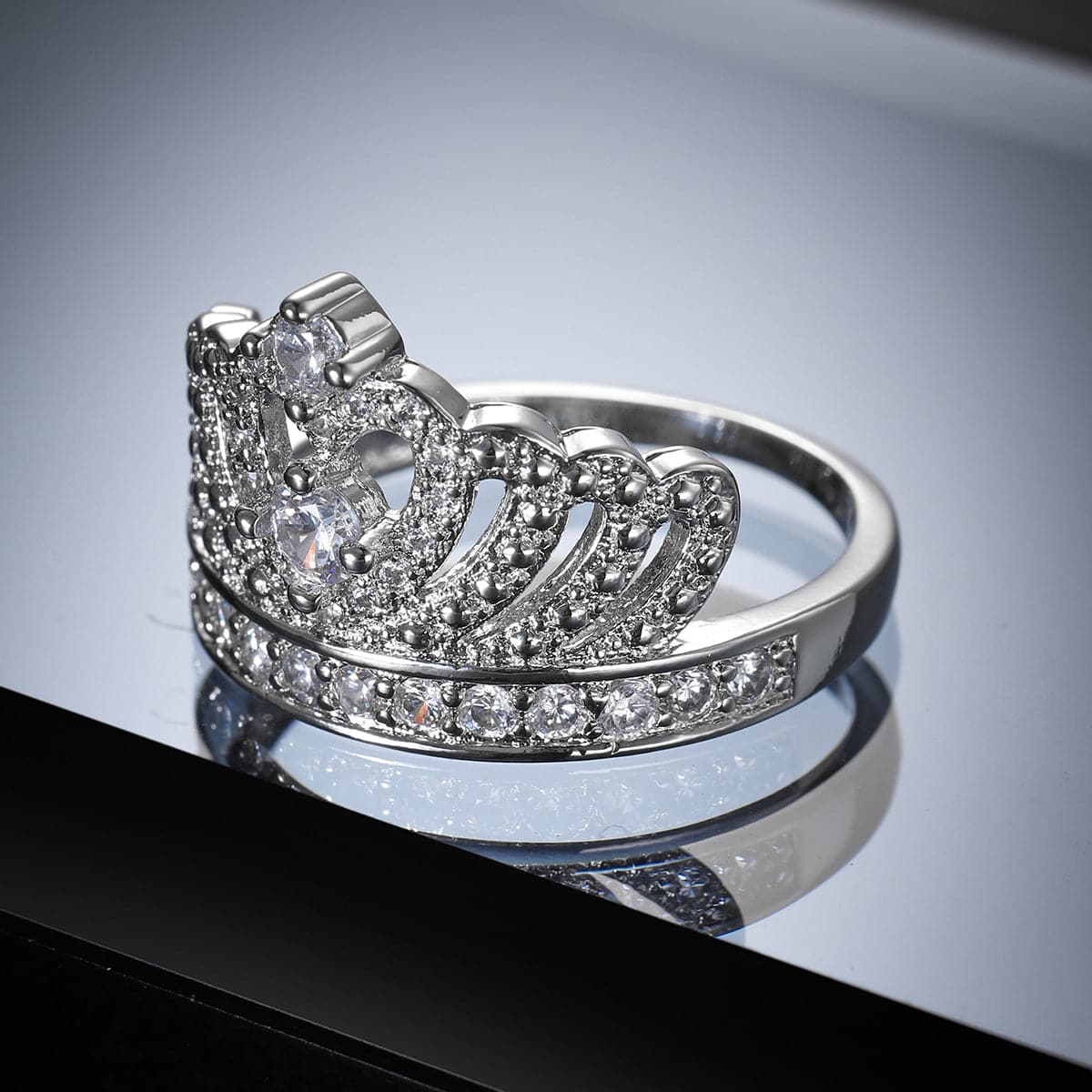 Cubic Zirconia and Silver-Plated Crown Band Ring, jewelry gift sets for women, elegant gift for her, styled look