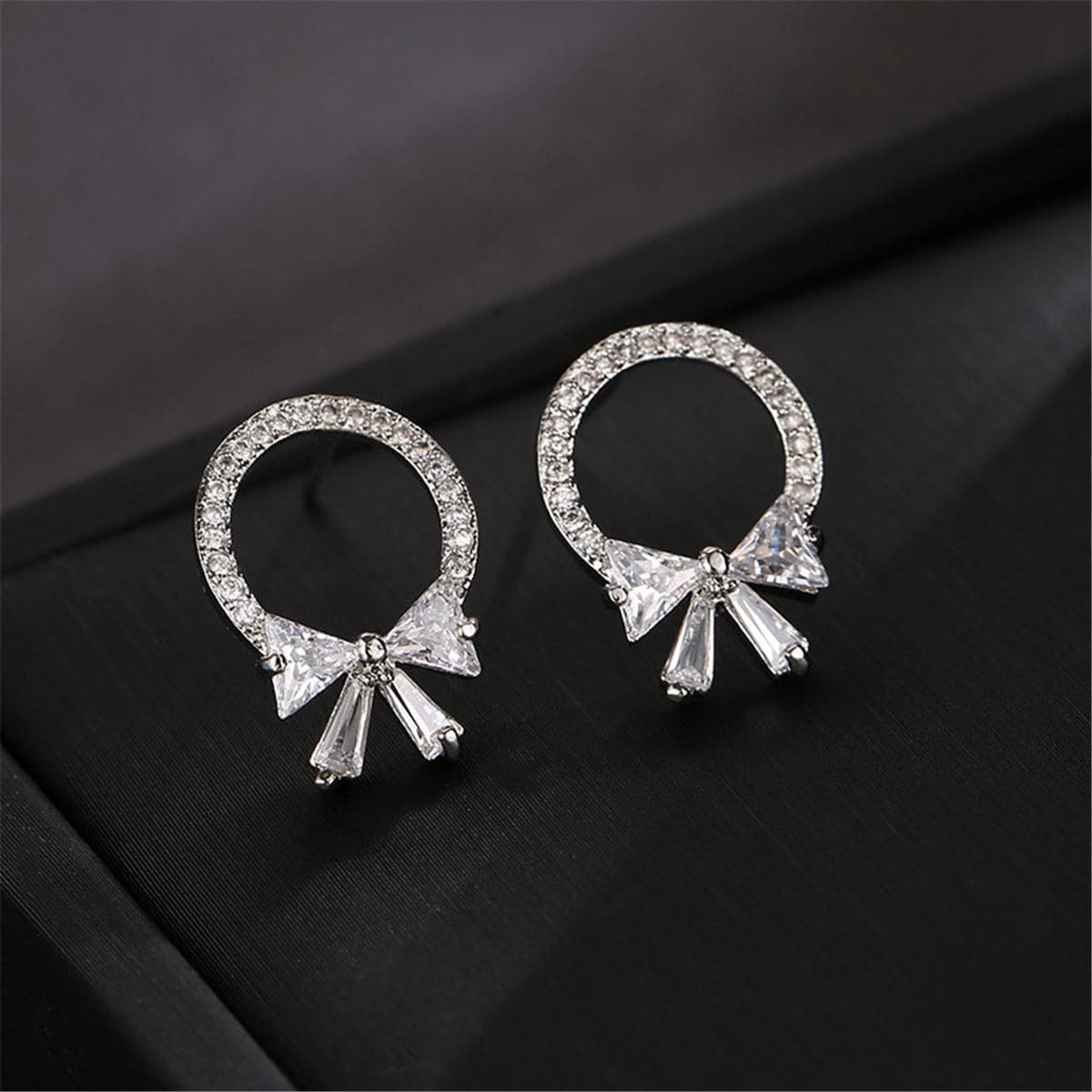 Crystal & cubic zirconia Circle Bow Stud Earrings - streetregion