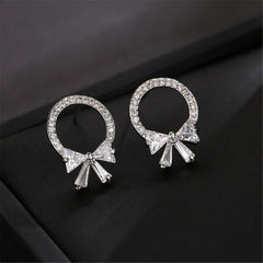 Crystal & cubic zirconia Circle Bow Stud Earrings - streetregion