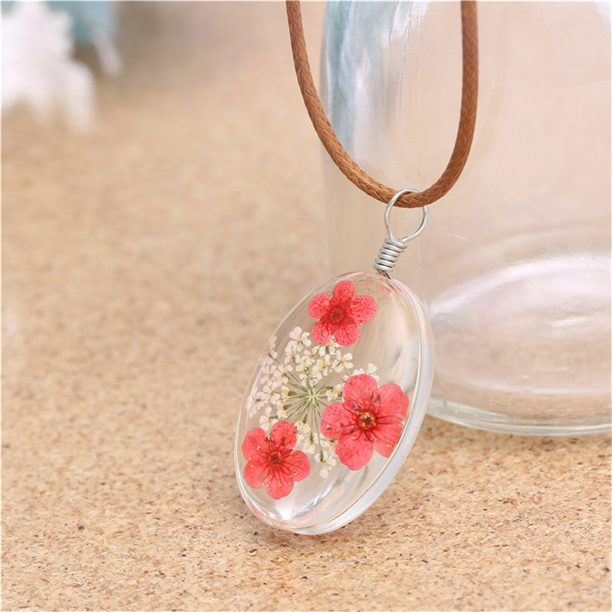 Red Peach Blossom Pendant Necklace
