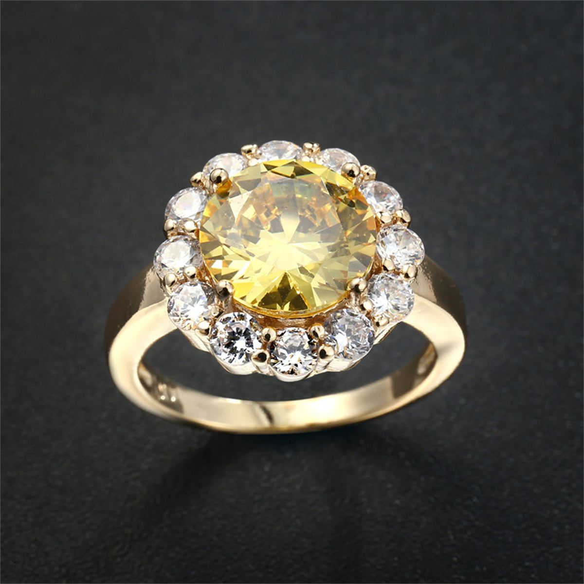 Yellow Crystal & Cubic Zirconia 18K Gold-Plated Halo Ring