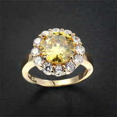 Yellow Crystal & Cubic Zirconia 18K Gold-Plated Halo Ring