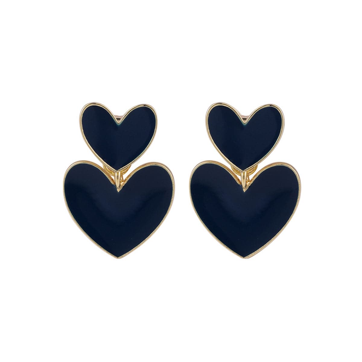 Blue Enamel & 18K Gold-Plated Double Heart Drop Earrings
