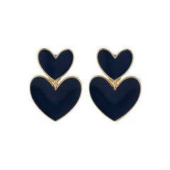 Blue Enamel & 18K Gold-Plated Double Heart Drop Earrings