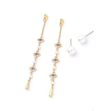 Blue Crystal & Imitation Pearl Linking Eyes Drop Earrings - streetregion