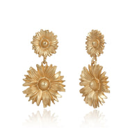 Goldtone Floral Dual-Mum Drop Earrings
