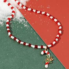 Red Acrylic & Howlite Beaded Candy Cane Pendant Necklace