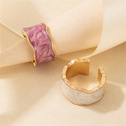 Purple and White Enamel Marbled Abstract Adjustable Band Set, statement rings for women, elegant gift for her, styled look