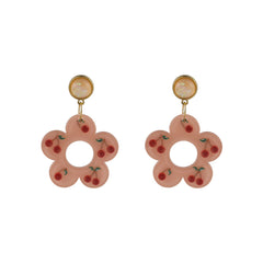 Pink Resin & Acrylic 18K Gold-Plated Cherry Flower Drop Earrings