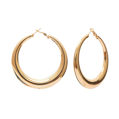 18K Gold-Plated Smooth Hoop Earrings, botanical inspired, detail close-up
