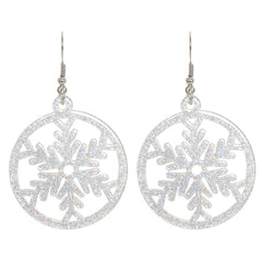 Acrylic & Silver-Plated Glitter Snowflake Circle Drop Earrings