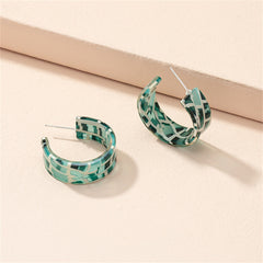 Green Acrylic & Silver-Plated Mosaic Huggie Earring