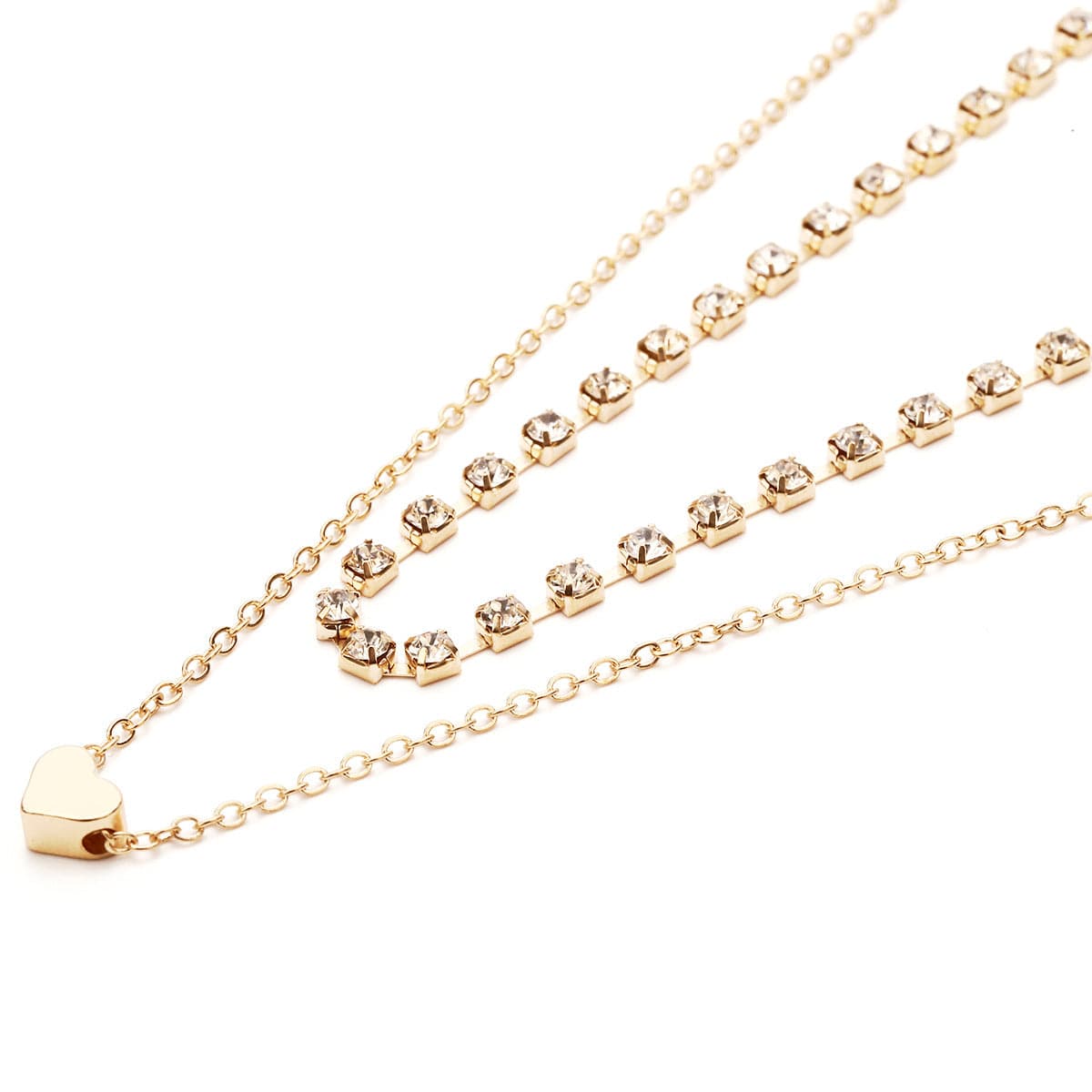Cubic Zirconia and 18K Gold-Plated Heart Layered Necklace, gold pendant necklace for women, detail close-up