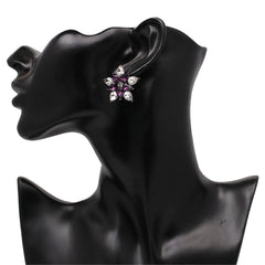 Purple Crystal & Rhodium-Plated Star Stud Earrings