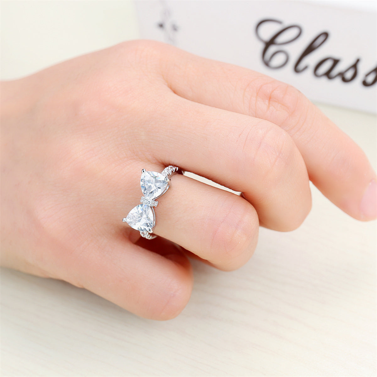 Crystal & Cubic Zirconia Silver-Plated Bow Ring