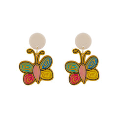 Yellow & Red Acrylic Tiered Butterfly Drop Earrings