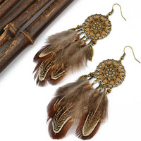 Brown Feather & Goldtone Drop Earring - streetregion