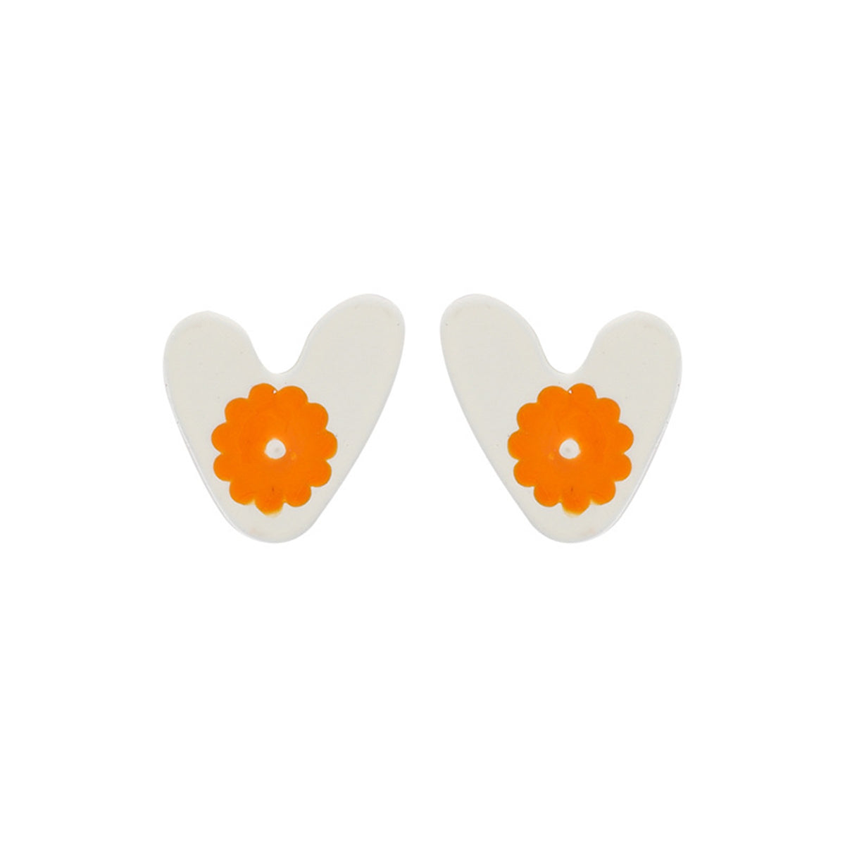 Enamel Flower Heart Stud Earrings, stud earrings for women, dainty minimalist design, front view