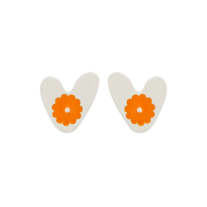 Enamel Flower Heart Stud Earrings, stud earrings for women, dainty minimalist design, front view