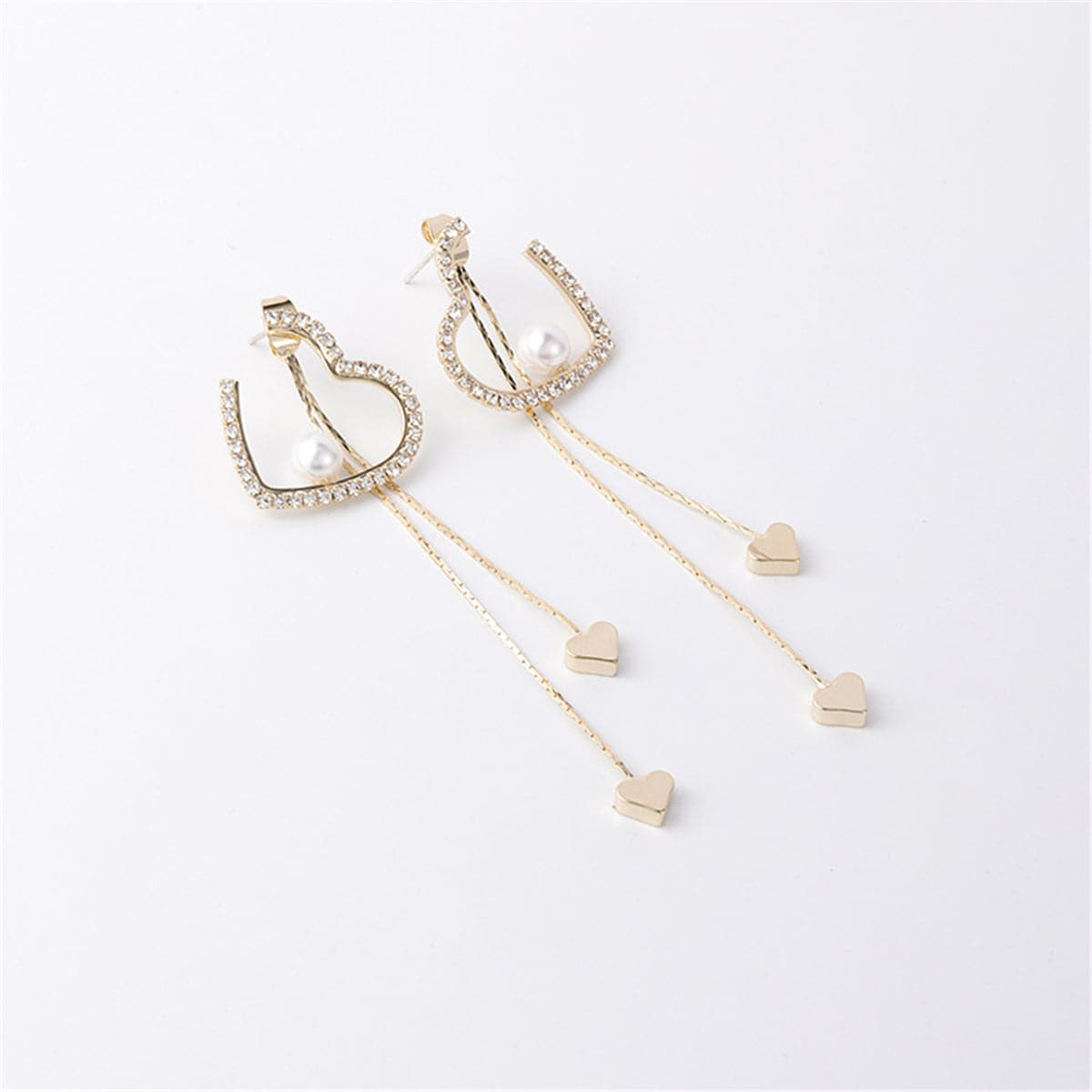 Pearl & Cubic Zirconia 18K Gold-Plated Heart Tassel Drop Earrings