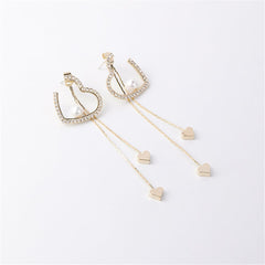 Pearl & Cubic Zirconia 18K Gold-Plated Heart Tassel Drop Earrings
