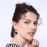 Blue & Goldtone Pom-Pom Moon Drop Earrings