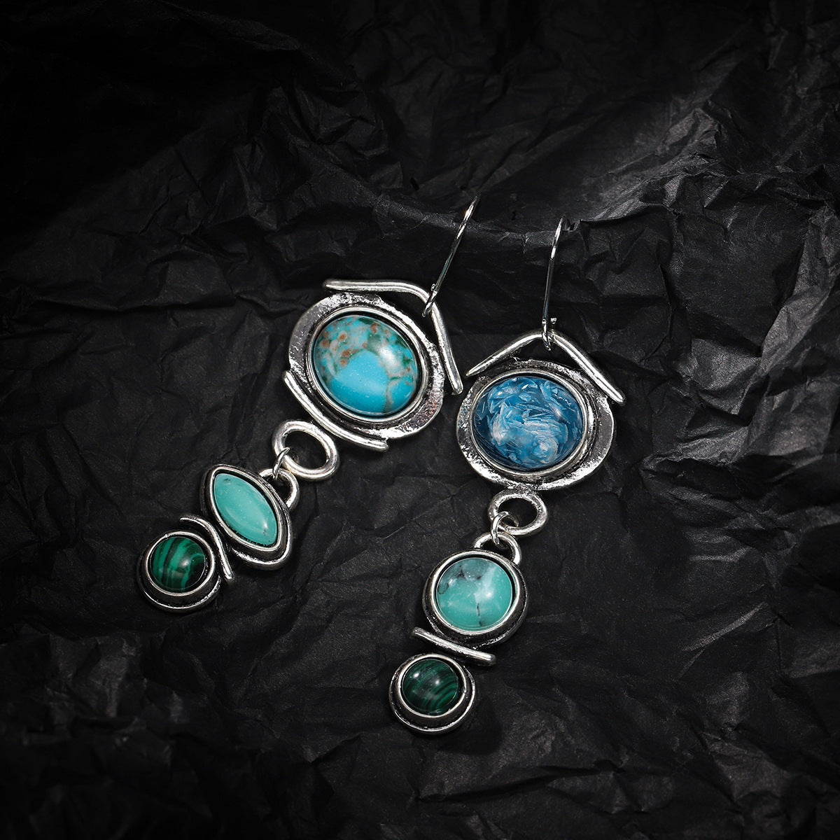 Turquoise & Crystal Silver-Plated Tiered Drop Earrings
