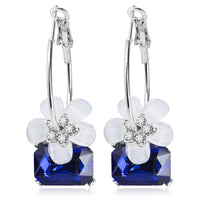 Cubic Zirconia & Blue Crystal Flower Hoop Earrings