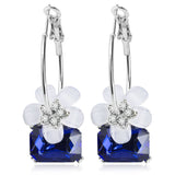 Cubic Zirconia & Blue Crystal Flower Hoop Earrings