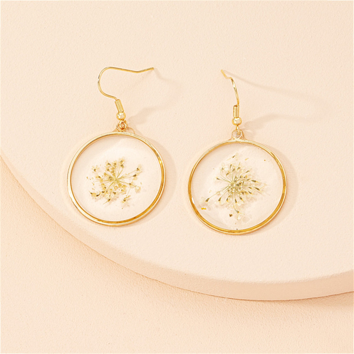 Yellow Baby'S-Breath & 18K Gold-Plated Round Dangle Earrings