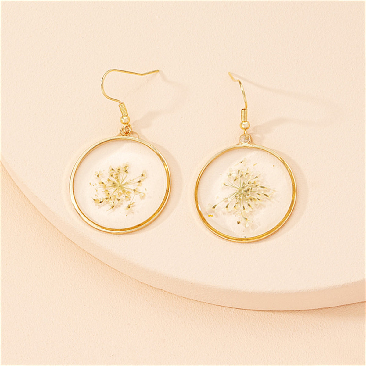 Yellow Baby'S-Breath & 18K Gold-Plated Round Dangle Earrings