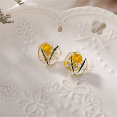 Yellow Flower & Silver-Plated Stud Earrings