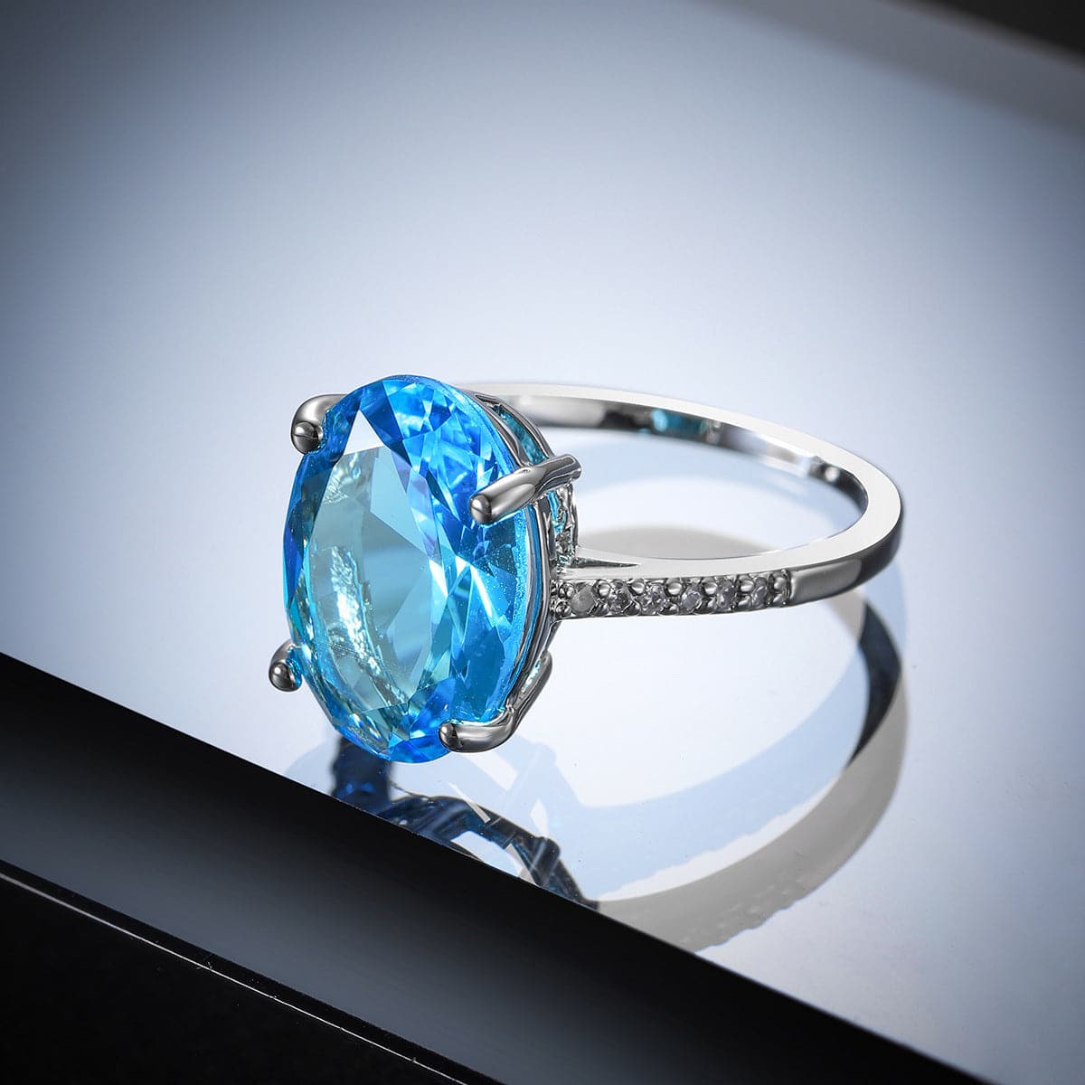 Sea Blue Crystal & Cubic Zirconia Band Ring