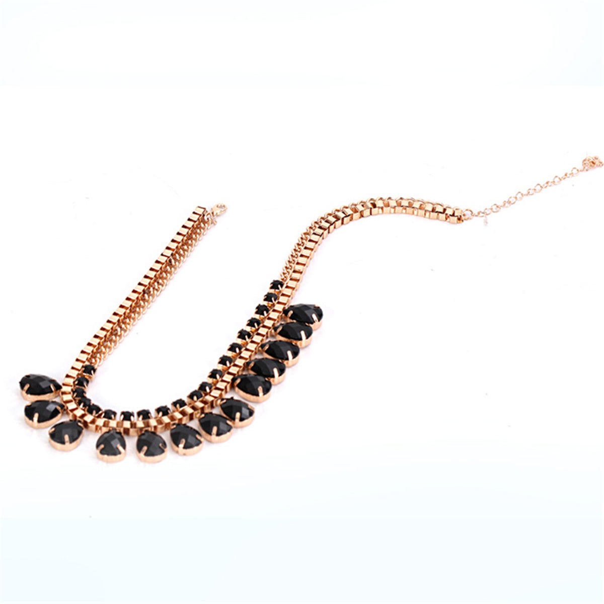 Black Crystal and Cubic Zirconia Station Necklace, pendant necklace for women, everyday style, side view