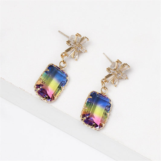 Purple Ombr¨¦ Crystal and Cubic Zirconia Princess Star Drop Earrings, drop earrings for women, everyday style, front view