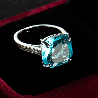 Cubic Zirconia and Sea Blue Princess-Cut Crystal Prong-Set Ring, statement rings for women, styled look