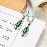 Green Crystal & Cubic Zirconia Open Drop Earrings