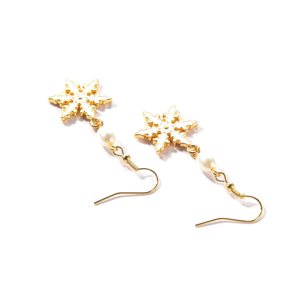 Pearl & Enamel 18K Gold-Plated Snowflake Drop Earrings