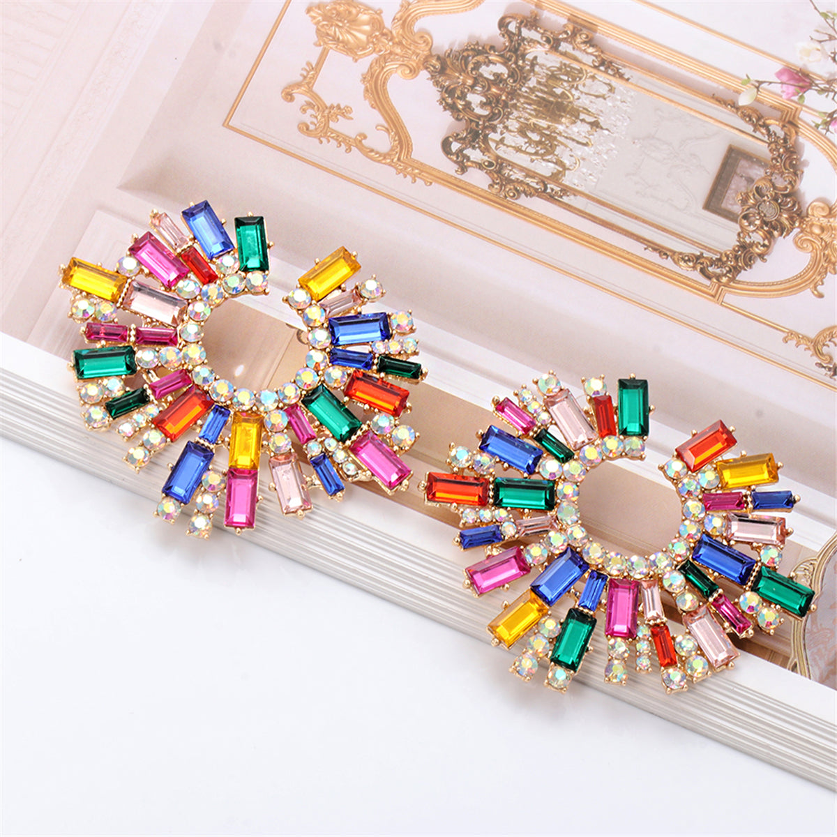 Multicolor Cubic Zirconia & 18K Gold-Plated Hola Round Stud Earrings