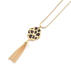 Beige Polyurethan & 18K Gold-Plated Leopard Lattice Tassel Pendant Necklace