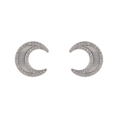 Acrylic & Cubic Zirconia Silver-Plated Moon Stud Earrings