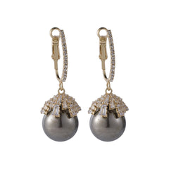 Gray Pearl & Cubic Zirconia 18k Gold-Plated Huggie Earrings